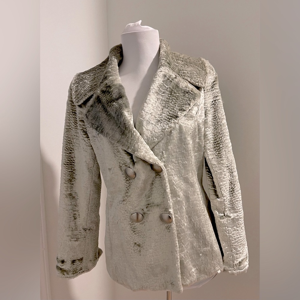Faux Fur Coat by Etcetera Platinum Gray